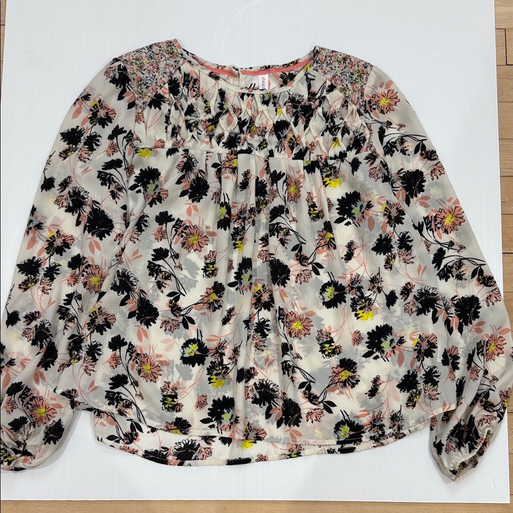 Xhilaration Floral Blouse - Black, Pink, and Yellow